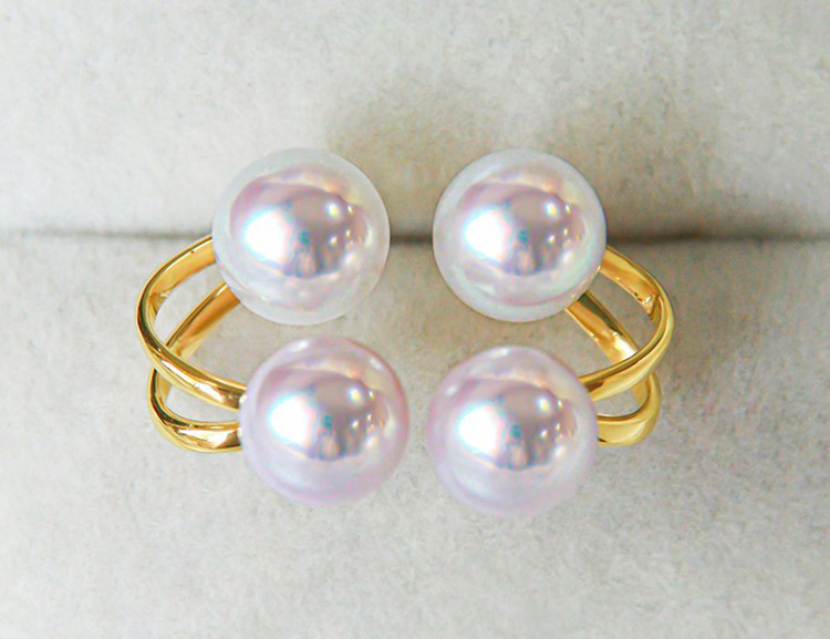 【La Corser】日本製 5-9mm アコヤ真珠 天然海水真珠 ダブルピアス 18Kゴールドピアス ラウンドパール 強い光