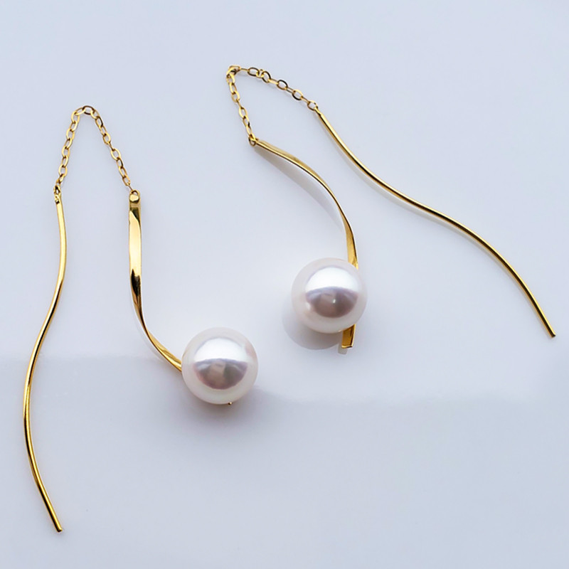 【La Corser】天然海水 日本製 7-9mm アコヤ真珠 パールピアス イヤリングワイヤー 18Kゴールド S字カーブピア