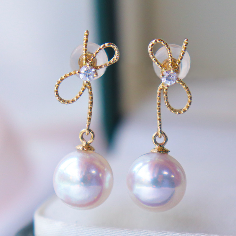 【La Corser】バタフライシリーズ 日本製 7-10mm アコヤ 天然海水真珠 18Kゴールド ピアス イヤリング ヘブン