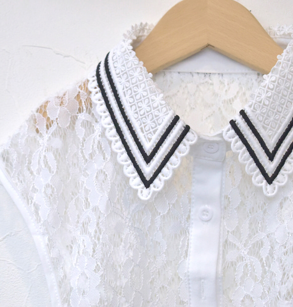 送料無料）ライン入りお花のレース刺繍つけ襟（白）【No.1138】 その他