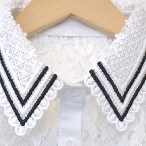 送料無料）ライン入りお花のレース刺繍つけ襟（白）【No.1138】 その他