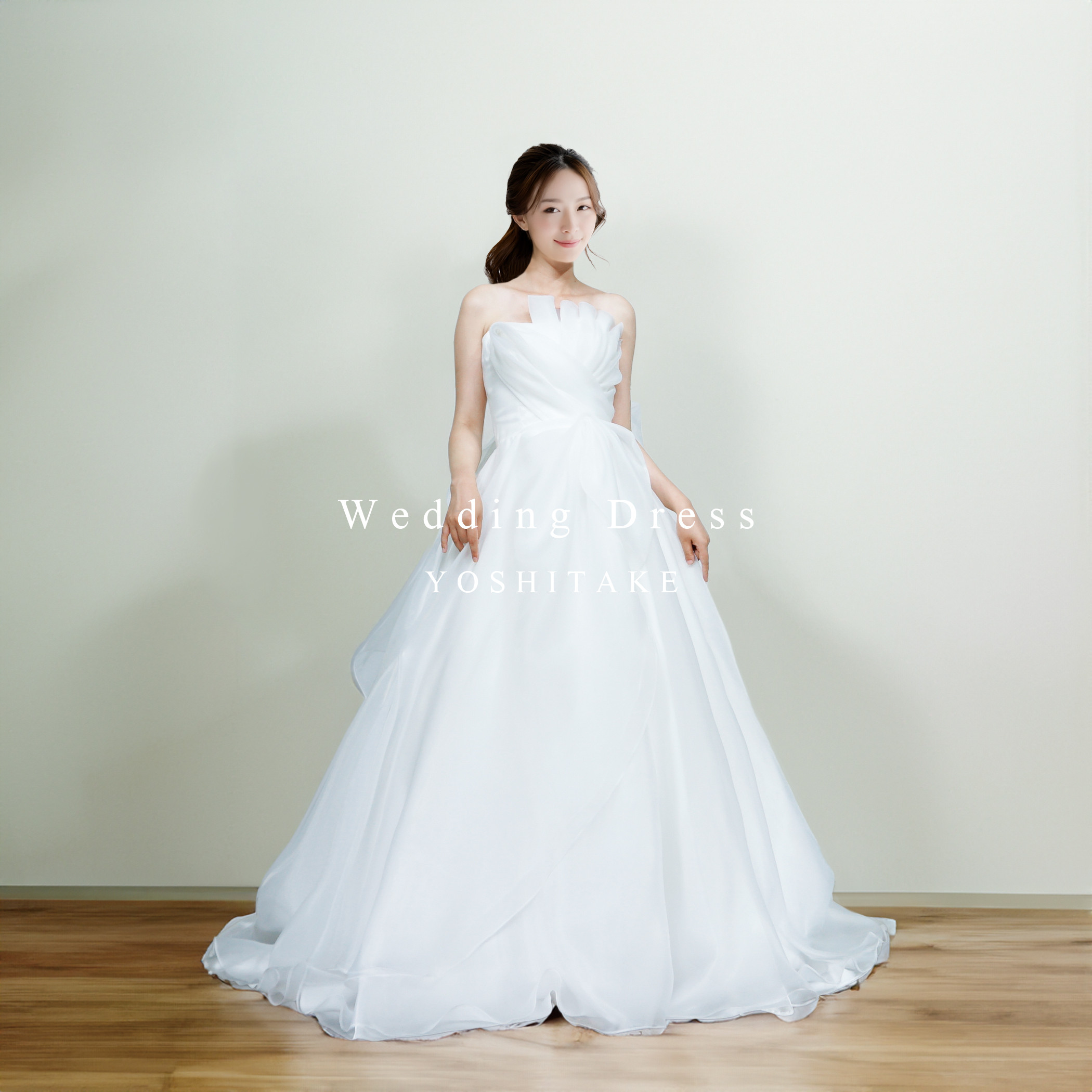 【オーダー制作】ウエディングドレス.白.オーガンジー.Aライン.リボン.パニエ付き.Y2221