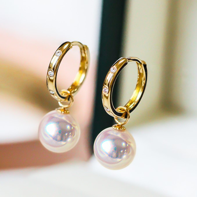 【La Corser】日本製アコヤ天然海水真珠ピアス ツーピースピアス 18Kゴールド 女神級ダイヤモンド ラウンドパール 強光