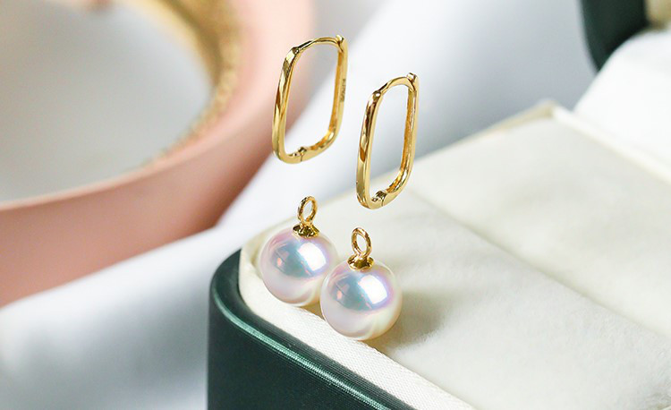 【La Corser】7-10mmアコヤ天然海水真珠ピアス2点セット、18Kゴールドピアス、ラウンドパール