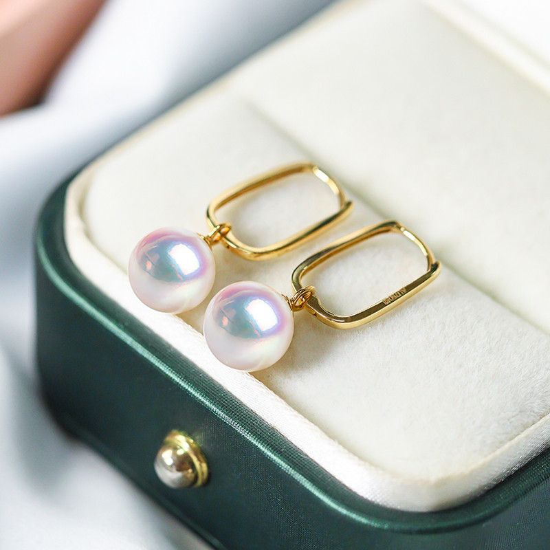 【La Corser】7-10mmアコヤ天然海水真珠ピアス2点セット、18Kゴールドピアス、ラウンドパール