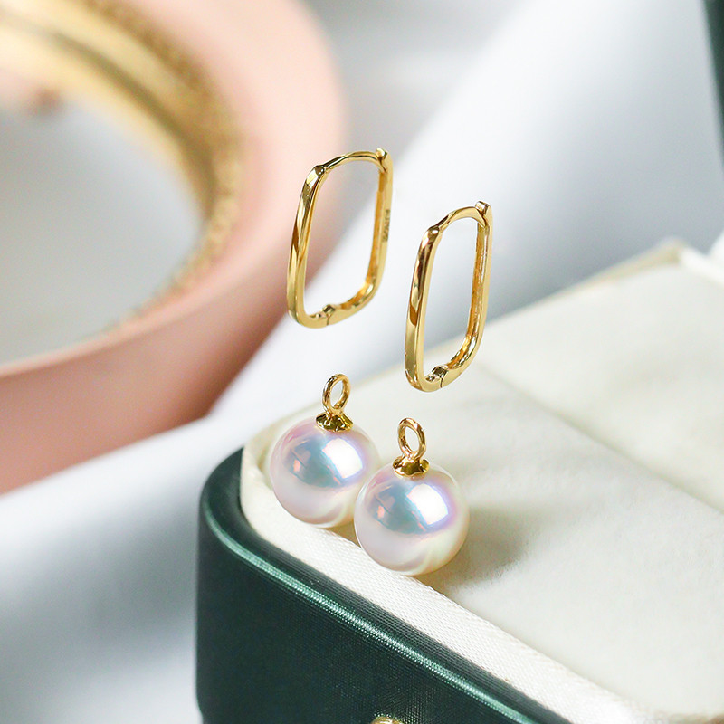 【La Corser】7-10mmアコヤ天然海水真珠ピアス2点セット、18Kゴールドピアス、ラウンドパール