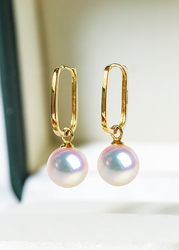 【La Corser】7-10mmアコヤ天然海水真珠ピアス2点セット、18Kゴールドピアス、ラウンドパール