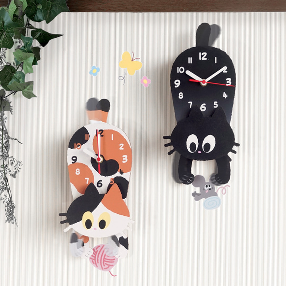 じゃれねこフリフリ時計 1枚目の画像