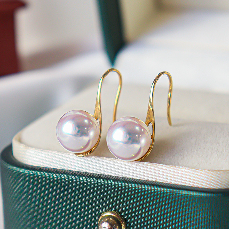 【La Corser】ハイヒールスタイルの日本製7-10mmアコヤ天然海水真珠イヤーフック、イヤースタッド、イヤリング、18Kゴ