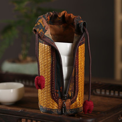 手作り竹編×香雲紗 煎茶碗 煎茶道具 手作り アウトドア 籠 巾着 収納