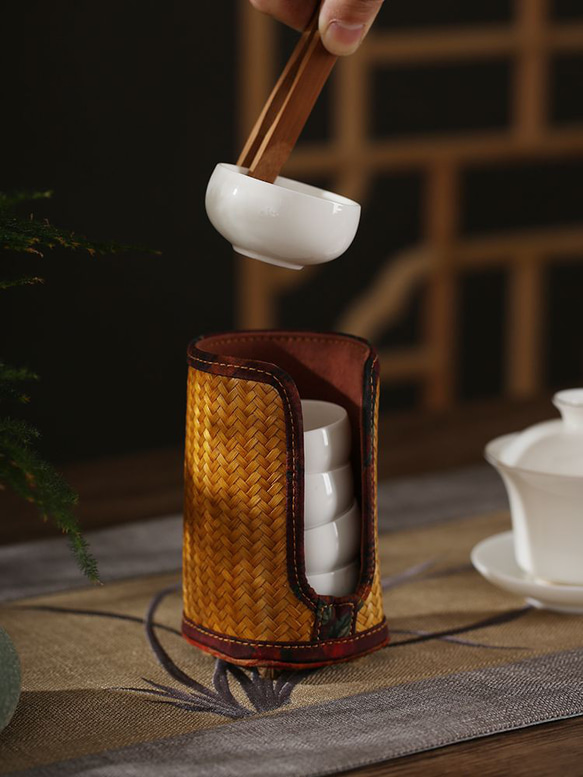 煎茶碗 煎茶道具 手作り アウトドア 籠 巾着 収納ケース 碗筒 旅行茶器