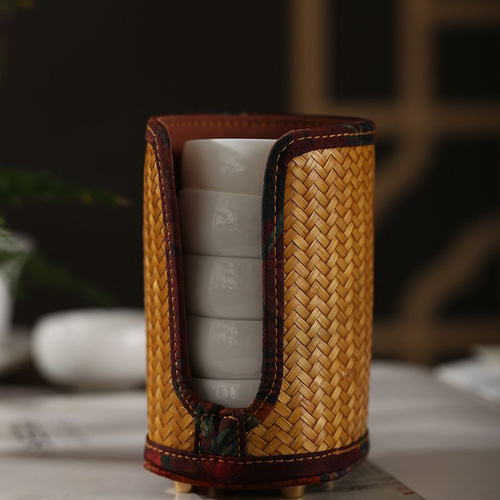 c033 碗筒 竹編碗筒 煎茶道具 煎茶碗 煎茶道具 手作り アウトドア 籠 巾着 収納ケース 碗筒 旅行茶器