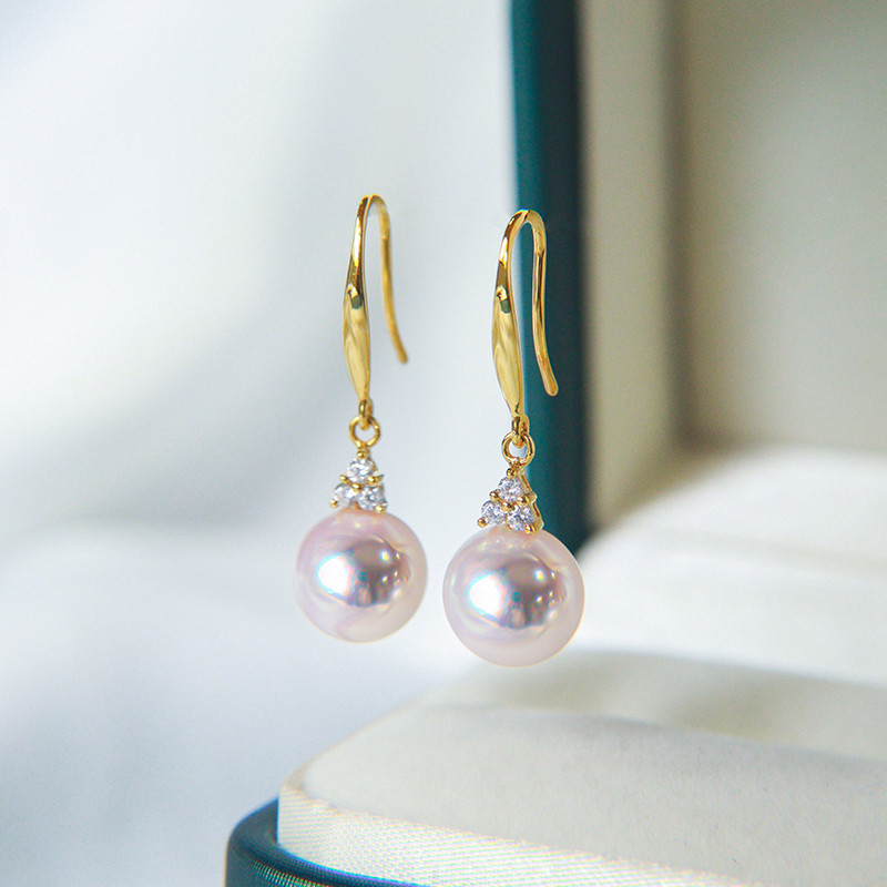 【La Corser】日本製 天然7-10mm アコヤ海水真珠 フックピアス イヤリング スタッドピアス 18Kゴールド 女神ピ