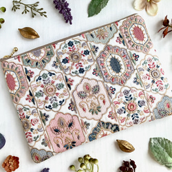 インド刺繍生地のポーチセット アイボリー＜ホリデーボックス2025