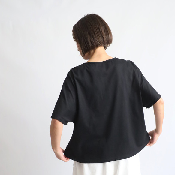 ⁑夏ＳＡＬＥ　新作　度詰め天竺コットン１００％Tシャツ生地  胸元フリルかぶるだけプルオーバーTシャツ ゆったり黒F09 5枚目の画像
