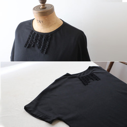 ⁑夏ＳＡＬＥ　新作　度詰め天竺コットン１００％Tシャツ生地  胸元フリルかぶるだけプルオーバーTシャツ ゆったり黒F09 8枚目の画像