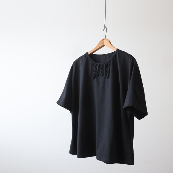 ⁑夏ＳＡＬＥ　新作　度詰め天竺コットン１００％Tシャツ生地  胸元フリルかぶるだけプルオーバーTシャツ ゆったり黒F09 7枚目の画像