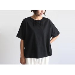 ⁑夏ＳＡＬＥ　新作　度詰め天竺コットン１００％Tシャツ生地  胸元フリルかぶるだけプルオーバーTシャツ ゆったり黒F09 11枚目の画像