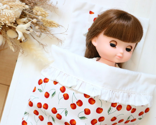 さくらんぼ柄のお布団セット お世話人形 メルちゃん ソランちゃん