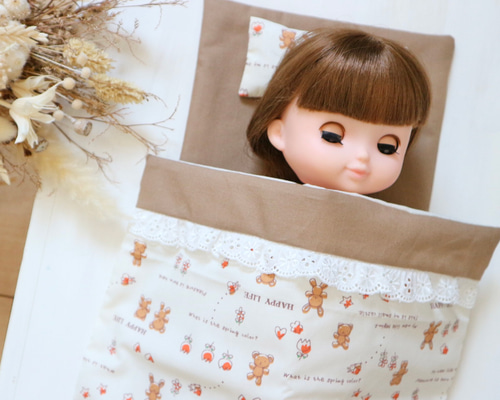 くまとうさぎ柄のお布団セット お世話人形 メルちゃん ソランちゃん