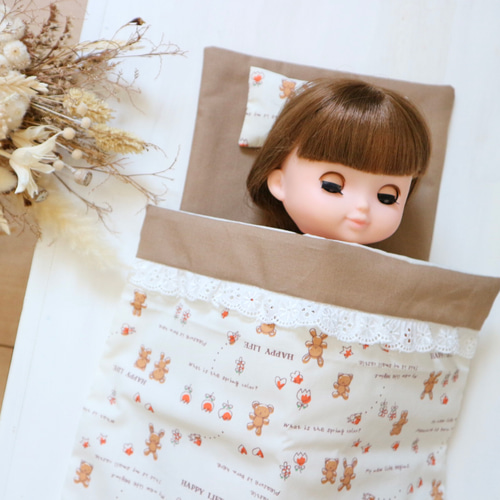 くまとうさぎ柄のお布団セット お世話人形 メルちゃん ソランちゃん