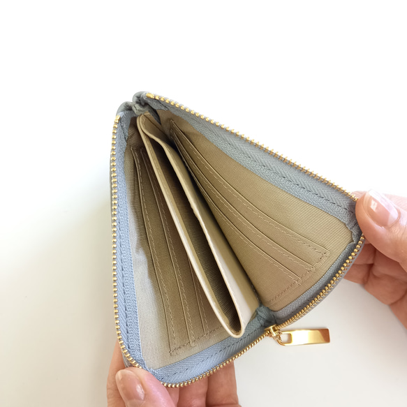 軽い！小さい！コンパクトサイズのミニ財布◇高級イタリアンレザー◇6枚カードポケット【かわつむ】ハーフ L字 皮 革 小 14枚目の画像