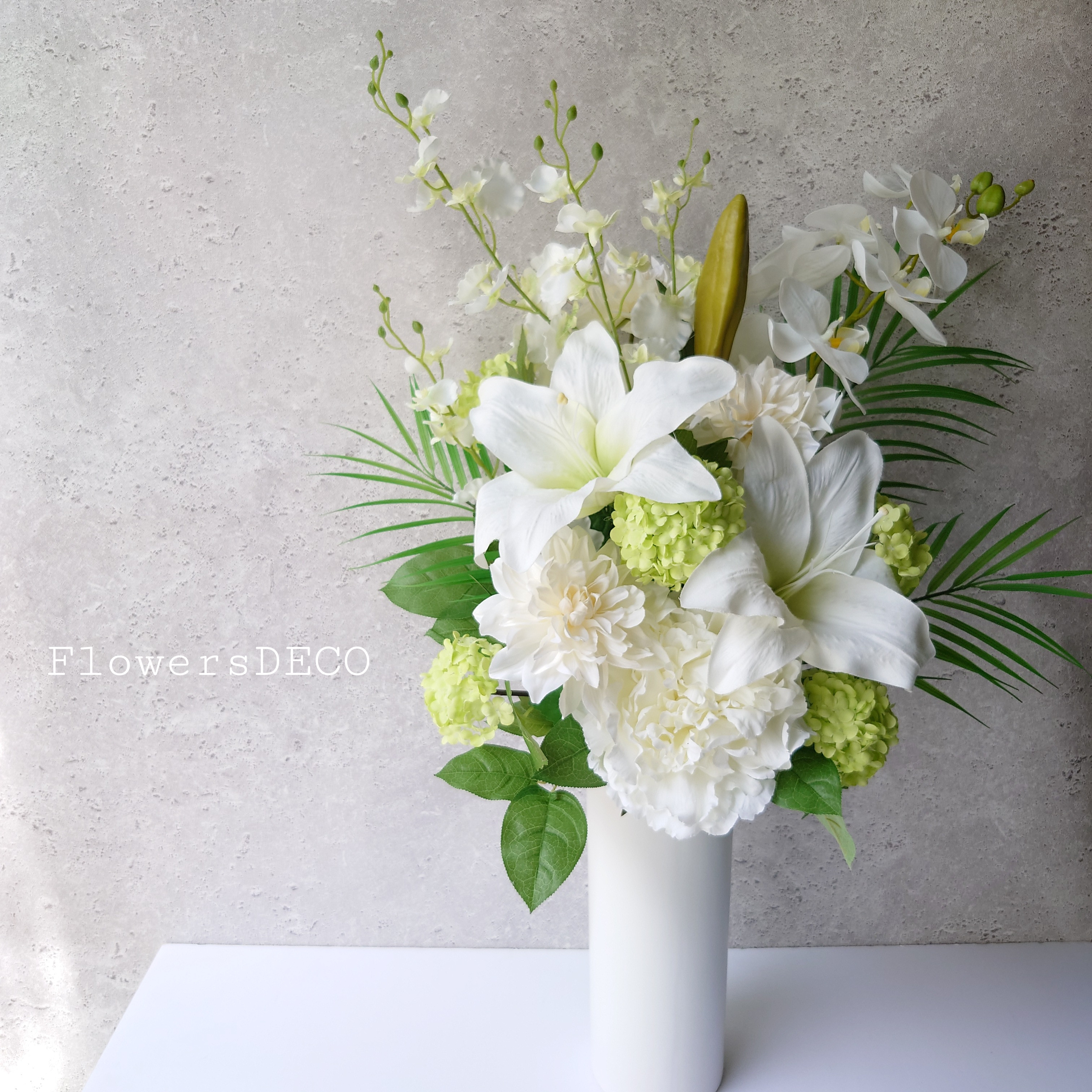 想いを届けるユリと胡蝶蘭の花束【アーティシャルフラワー】陶器(オプション選択) お供え お盆