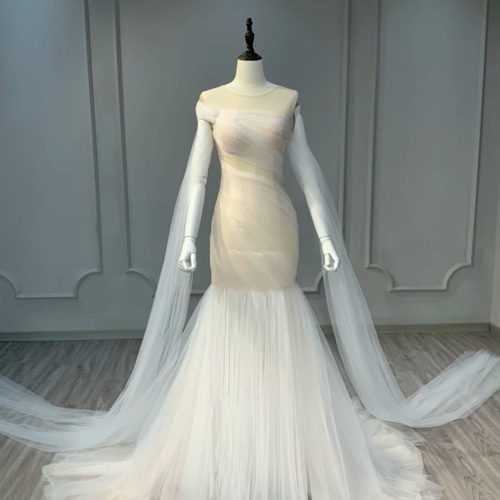 マーメイド ボウタイ シースルードレス 結婚式 2次会 B3359 シースルーシフォンマーメイドワンピース/結婚式/二次会