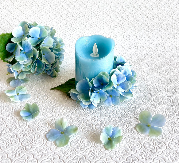 アンティークブルーの紫陽花リース　アーティフィシャルフラワー　造花 アンティークブルーの紫陽花リース アーティフィシャルフラワー 造花