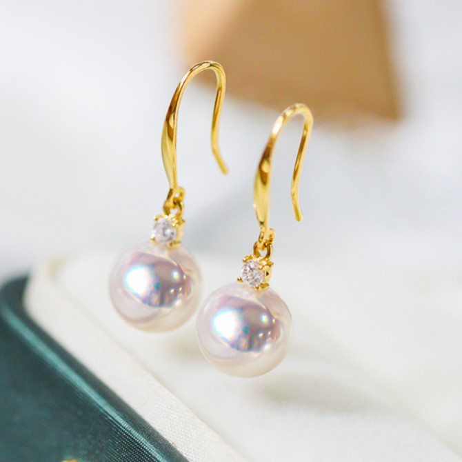 【La Corser】プリンセスアコヤ真珠ピアス 7.5-10mm 日本製天然海水真珠 18Kゴールド フェアリーグレード 耳か