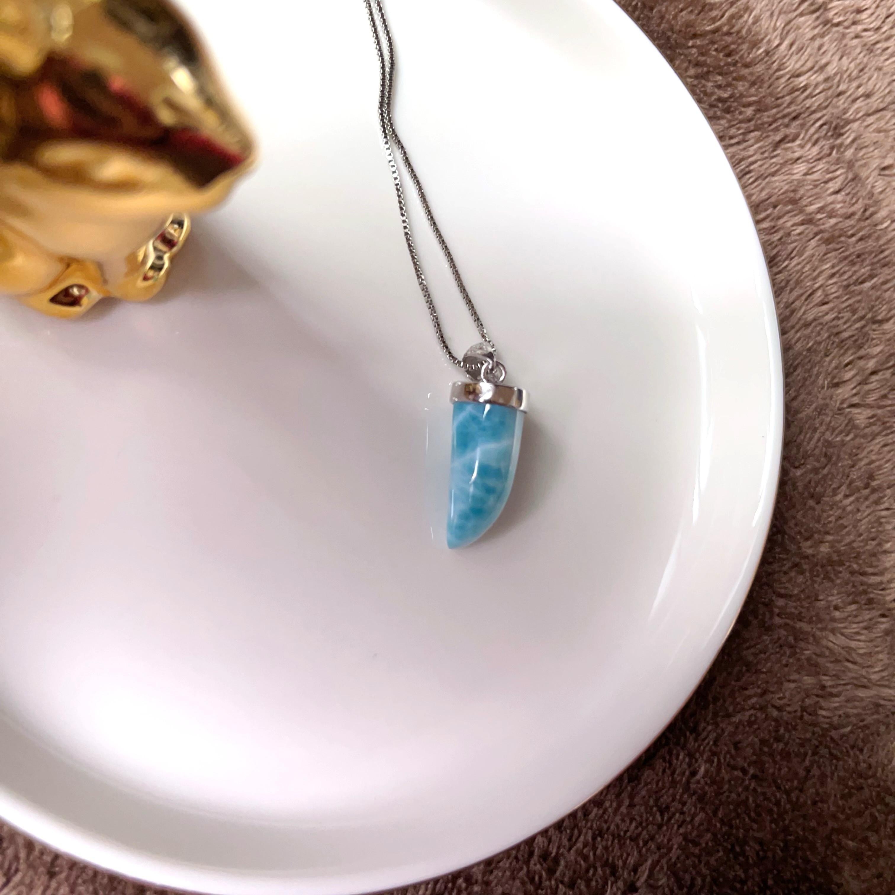 天然無処理　ラリマー  狼牙　ペンダント　No24