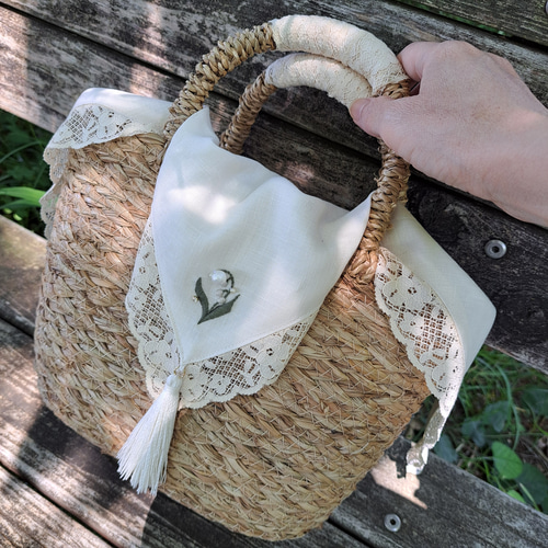 特集掲載】着せ替えのできる かごバッグ すずらん刺繍 かごバッグ