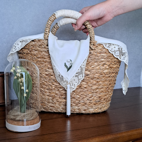 特集掲載】着せ替えのできる かごバッグ すずらん刺繍 かごバッグ