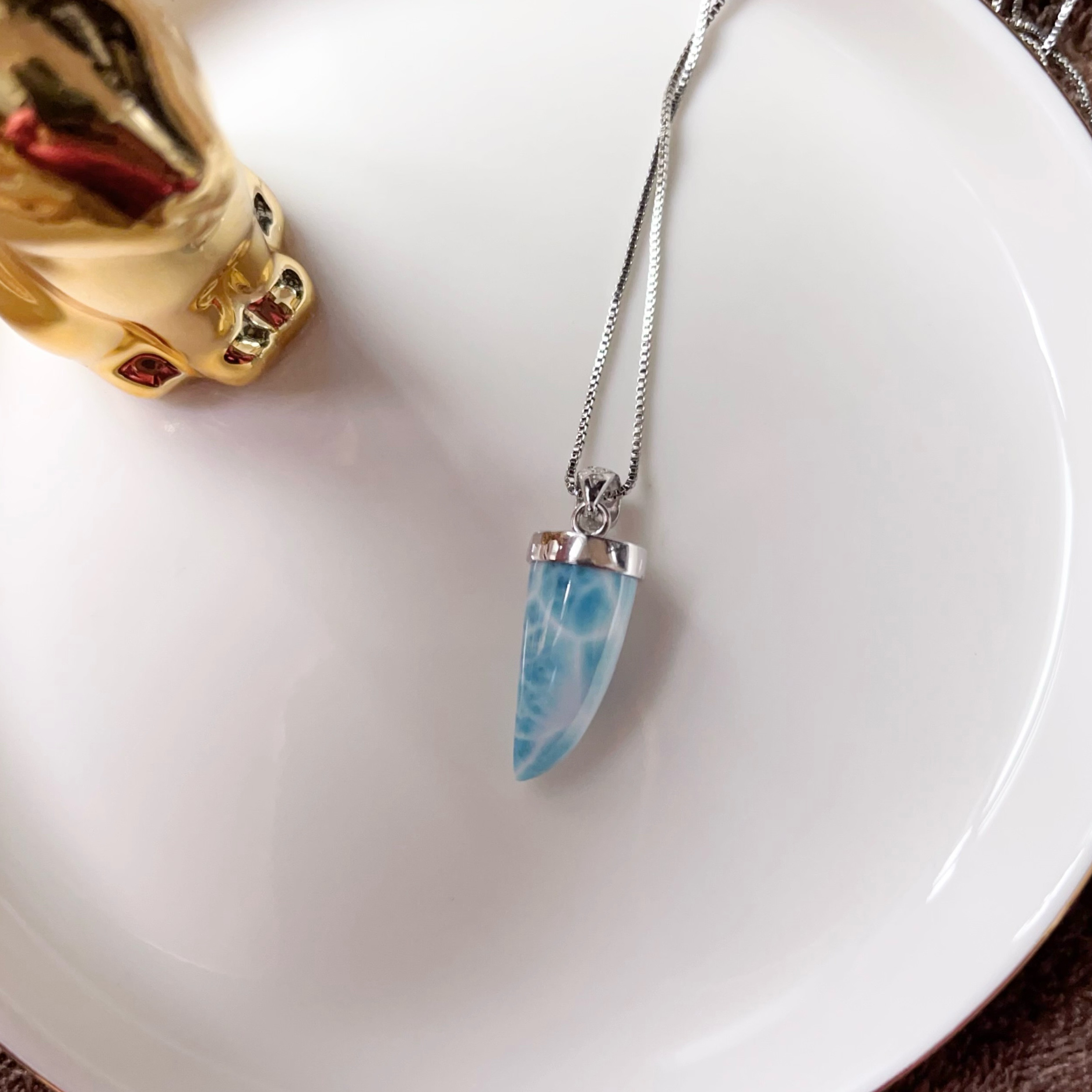 天然無処理　ラリマー  狼牙　ペンダント　No245