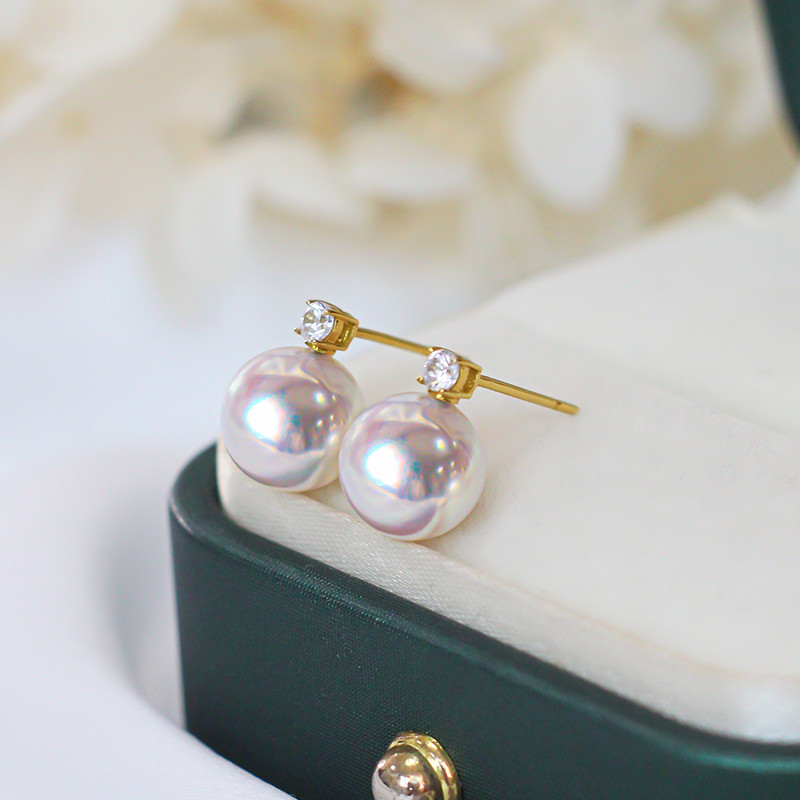 【La Corser】プリンセスモデル アコヤ真珠ピアス 6.5-10mm 日本製天然海水真珠 18Kゴールド ダイヤモンドピア