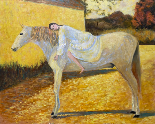 白馬と女性 F25 絵画 油彩画 風景画 人物画 846719ac778b16de88d92d9ef9e6e0