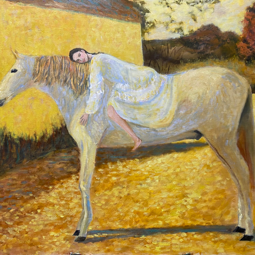 白馬と女性 F25 絵画 油彩画 風景画 人物画 白馬と女性 F25 絵画 油彩画 風景画 人物画 絵画 murmur 通販