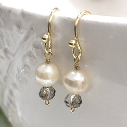 あこや真珠×アイオライト⭐︎ピアス NO.257 14KGF＞あこやパール＆クリスタル天然石のピアス A257 ピアス（フック