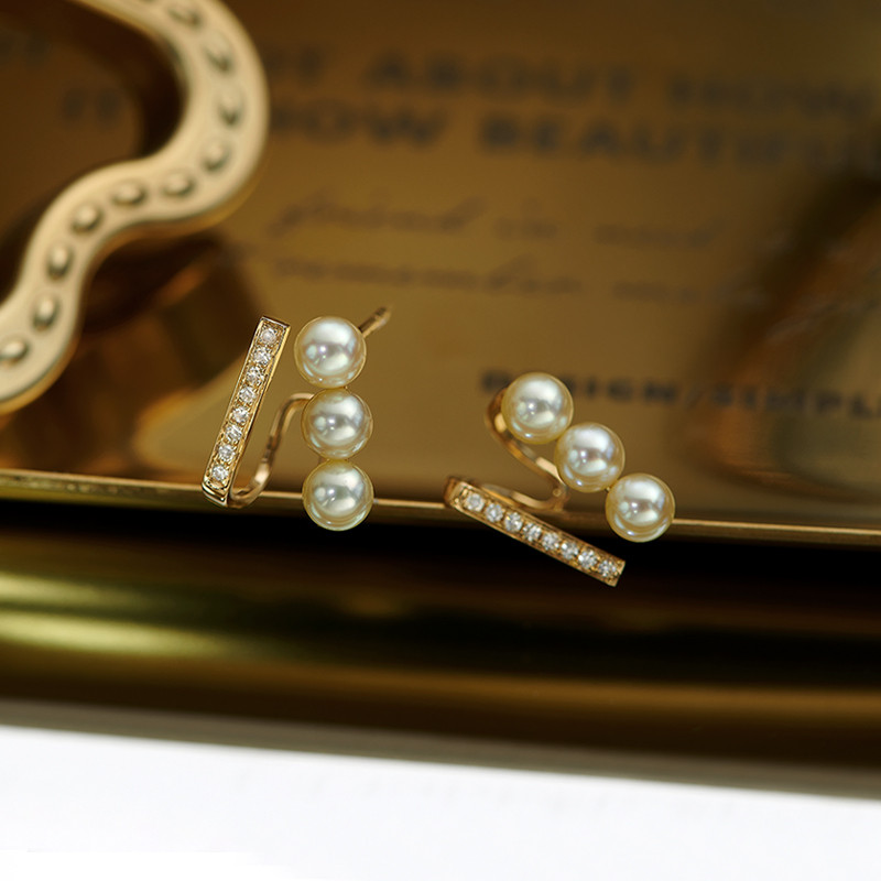 [ヘイズジュエリー] シャンモシリーズ 18Kゴールド ダブルロッド ダイヤモンドデザイン 日本製アコヤ海水真珠 4-4.5mm