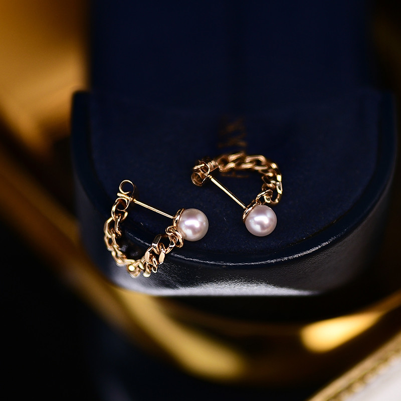 [ヘイズジュエリー] リップルシリーズ 18Kゴールド キューバンチェーン ニュートラルスタイルデザイン 日本製アコヤ海水真珠