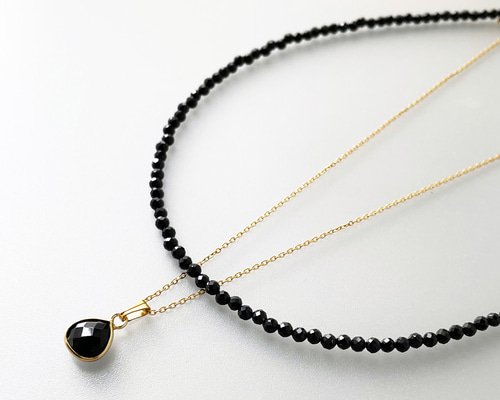大人ブラック】ブラックスピネルネックレスセット 秋 8月誕生石