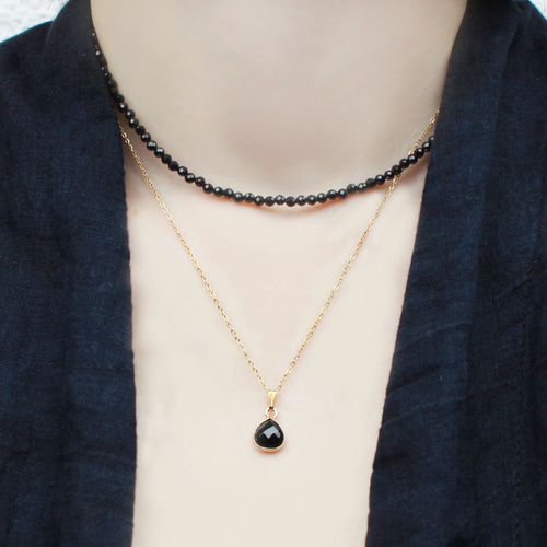 大人ブラック】ブラックスピネルネックレスセット 8月誕生石 万能