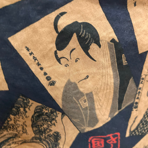 浮世絵柄生地の柿渋染めワンピース ハンドメイド ワンピース