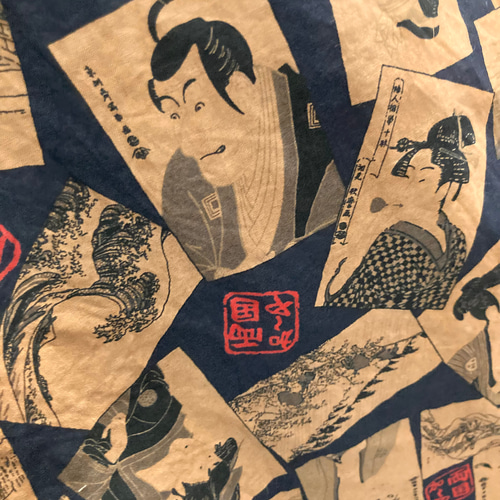 浮世絵柄生地の柿渋染めワンピース ハンドメイド ワンピース