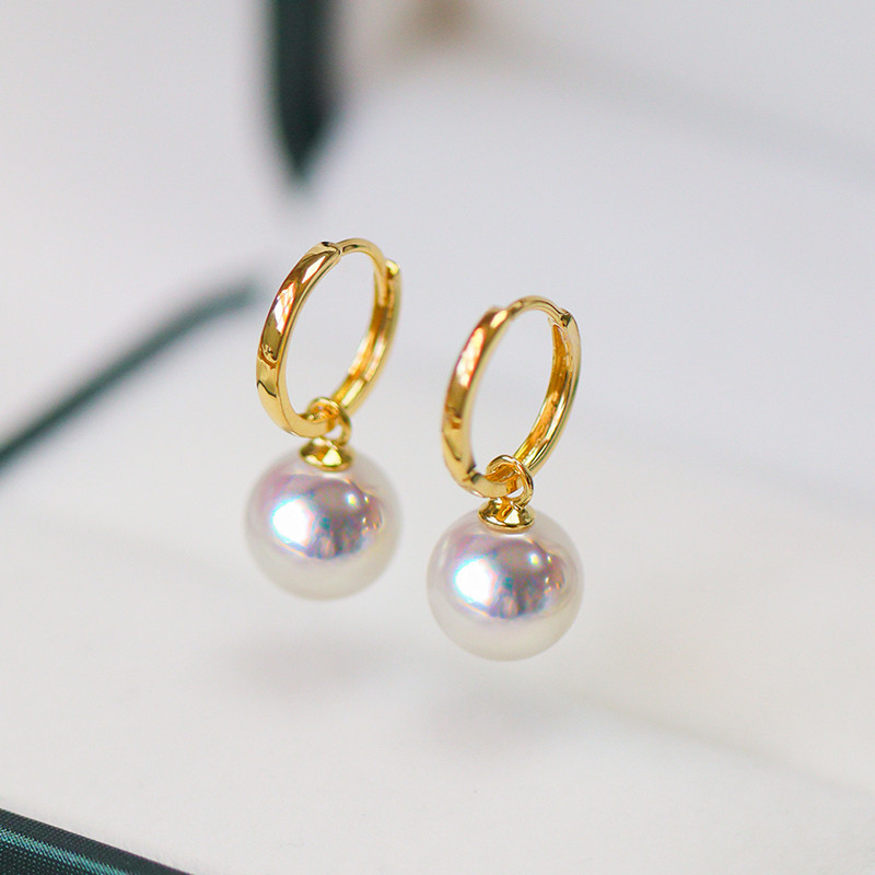 【La Corser】日本製 7-10mm アコヤ真珠 天然海水真珠 ピアス 18金 両開き レディース