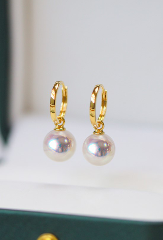 【La Corser】日本製 7-10mm アコヤ真珠 天然海水真珠 ピアス 18金 両開き レディース