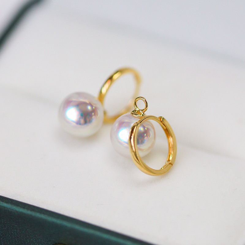 【La Corser】日本製 7-10mm アコヤ真珠 天然海水真珠 ピアス 18金 両開き レディース
