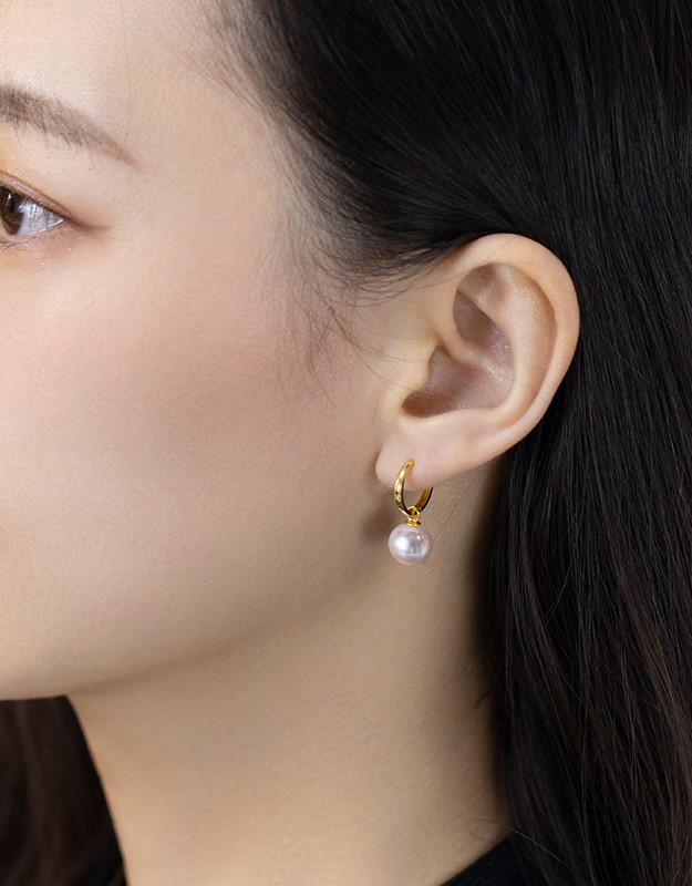 【La Corser】日本製 7-10mm アコヤ真珠 天然海水真珠 ピアス 18金 両開き レディース