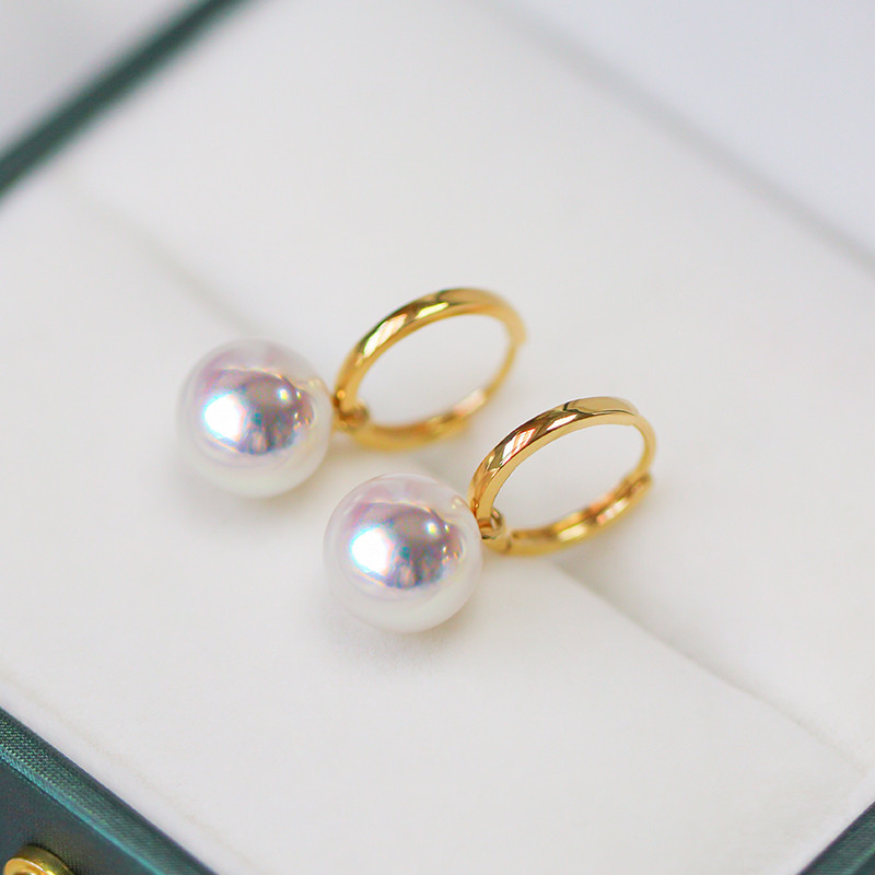 【La Corser】日本製 7-10mm アコヤ真珠 天然海水真珠 ピアス 18金 両開き レディース