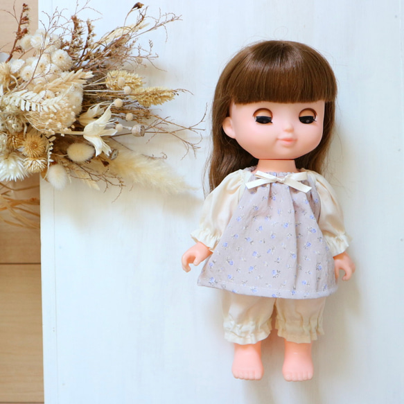 26cmドール服 ぬいぐるみ服 ラベンダーのパジャマ上下セット ソラン